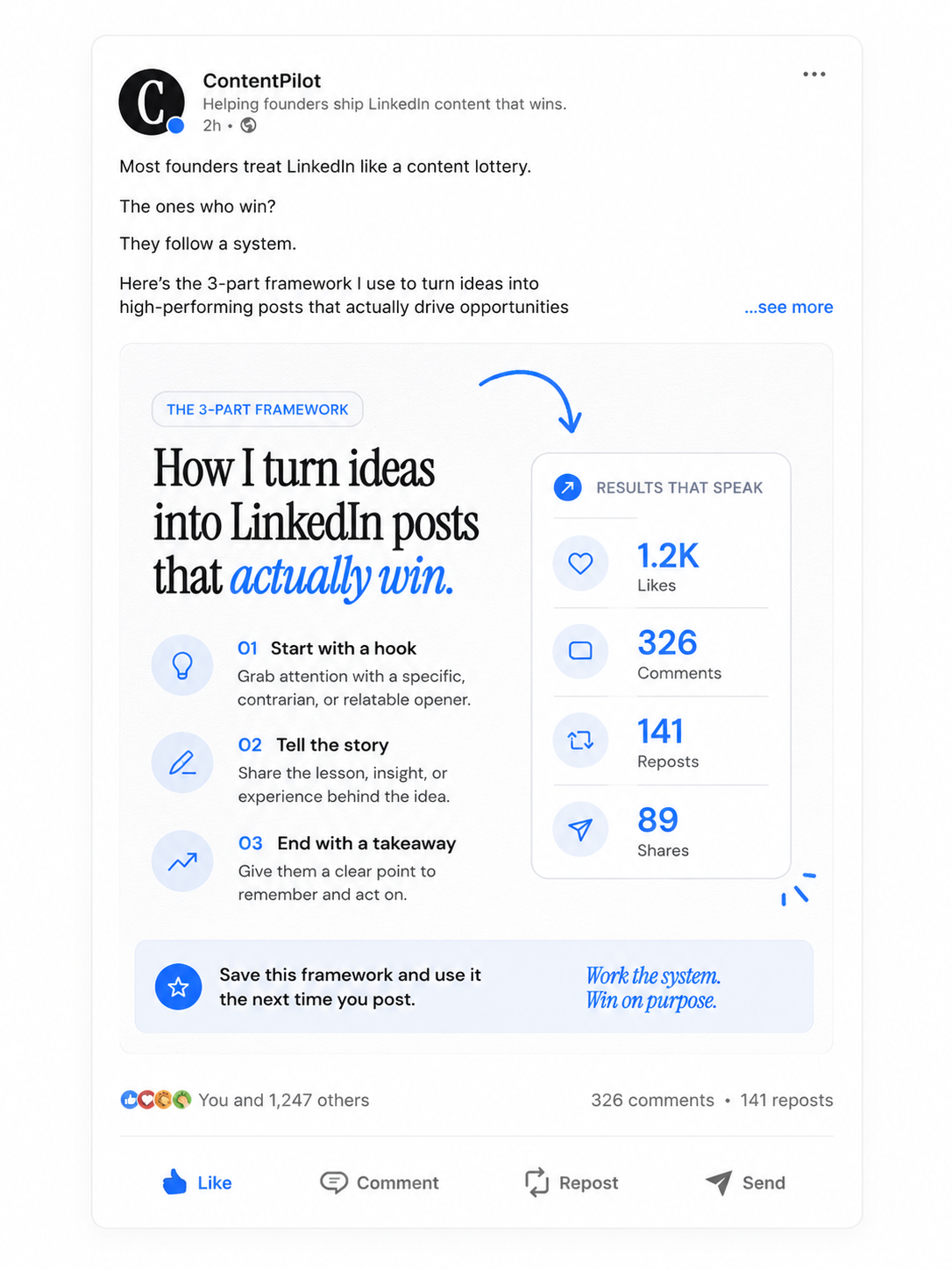 LinkedIn post generated in your voice